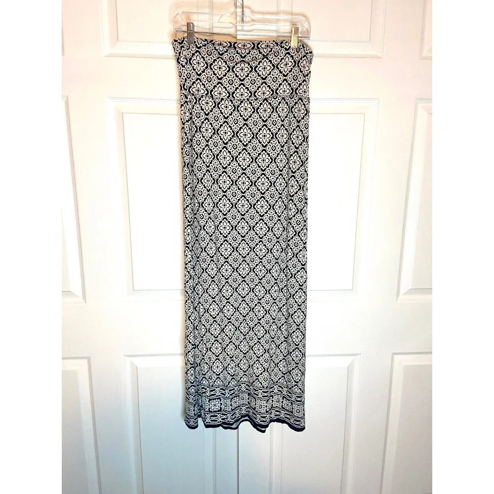 Black White Medallion Geometric Maxi Skirt